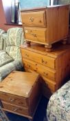 A pine 4 drawer chest and pair of bedsides