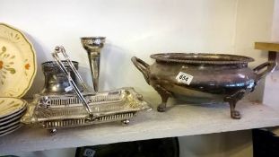 A large silver plate dish & 3 other silver plate items