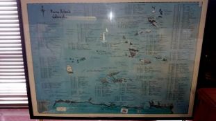 A framed and glazed Farn Island wrecks map