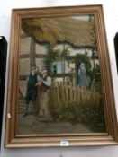 An oil on board of a thatched cottage signed R.A.I.