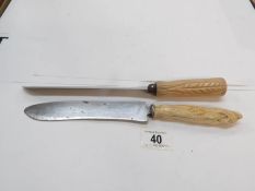 2 ivory handled bread knives,