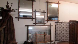 4 bamboo framed mirrors and a bamboo frame