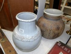 2 large pottery vases