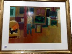A framed and glazed oil on board of 'Studio cat' by Derek Inwood,