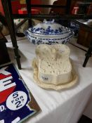 A Victorian Minton Delft tureen and a Victorian cheese dish