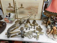 A quantity of brass ware including eagle, candlesticks,
