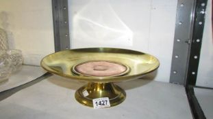 A large and heavy brass and copper arts and crafts tazza,