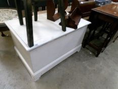 A Victorian painted pine blanket box with candlebox,