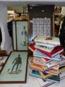 16 military uniform books together with replica cigarette cards and 3 framed and glazed soldier