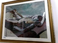 A watercolour and goauche of abstract reclining nude signed and dated Lorraine Peacock 1991