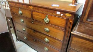 A mahogany 2 over 3 chest of drawers with shell inlay