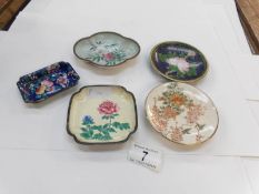 4 enamel pin dishes and a Satsuma pin dish