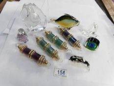 4 coloured glass double ended perfume bottles,