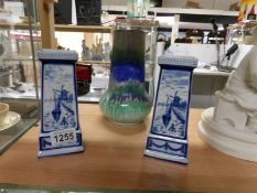 A pair of Delft vases and a Shelley vase