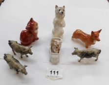 A Royal Doulton dog, Beswick cat,