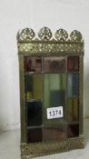 A stained and leaded glass and brass hall lantern