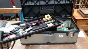 A tool box and contents, artists materials,