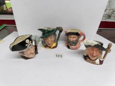 4 medium Royal Doulton character jugs, Aramis, Falstaff,