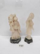 2 Oriental white jade figures