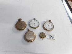 5 pocket watches including gold plate