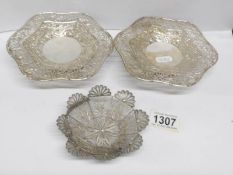 2 oriental silver 'bamboo' bon bon dishes (300gms/10.