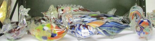10 end of day glass fish and ducks, some with exposed pontils to tails,