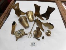 A mixed lot of brass including stamp box,