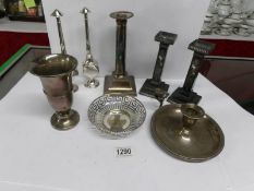 A mixed lot including candlesticks