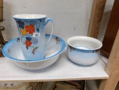 A 4 piece jug and basin set, soap dish missing lid,