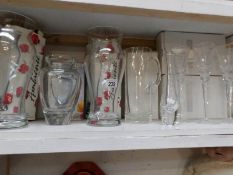 A quantity of modern glass vases and set of 4 champagne flutes