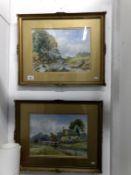 2 watercolours by Vernon Edmunds 'The Arun, Sussex' and 'Yardley Fields,