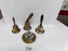 A brass counter bell and 3 brass bells