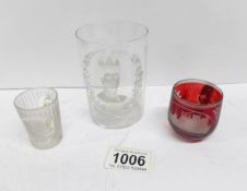 3 items of commemorative and souvenir glassware including Queen Alexandra tumbler