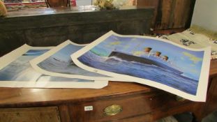 3 signed limited edition prints of a cruise ship together with Cunard Transatlantic liners Queen