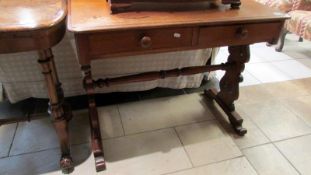 A mahogany lyre end 2 drawer side table