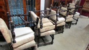 10 oak barley twist and upholstered dining chairs,