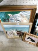 4 oil paintings of various animals all signed Bobbi