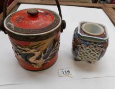 An Oriental biscuit barrel and incense burner