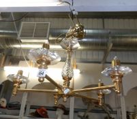 A superb 5 lamp tilt metal electrolier with cut glass trays