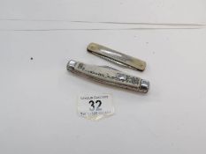 A Huwood Colliery pen knive inlaid with white metal of colliery buildings and one other