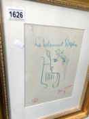 An artist's print entitled 'le Testament L'Orphee' signed Jean Cocteau in coloured pencil