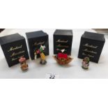 4 interesting boxed articulated Moorland miniature thimbles including Punch and Judy