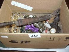 A box of sundries including old dagger