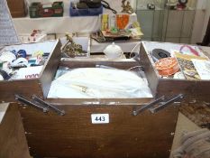 A sewing table and contents