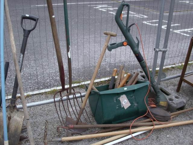 A quantity of garden tools etc