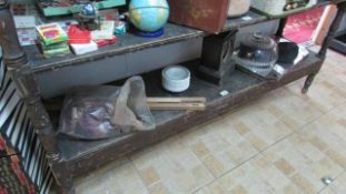 A shelf of miscellaneous including clock case