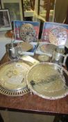A quantity of silver plate place mats, trays etc