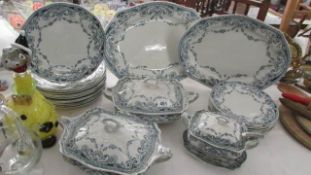A quantity of Victorian blue and white dinner ware