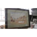 A framed and glazed watercolour, African village scene, signed F H Dutton