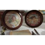 A pair of circular framed and glazed prints of young women